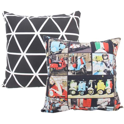 2x FUNDA DE ALMOHADA 45x45cm ESTAMPADA DECORATIVA ALGODÓN NEGRO