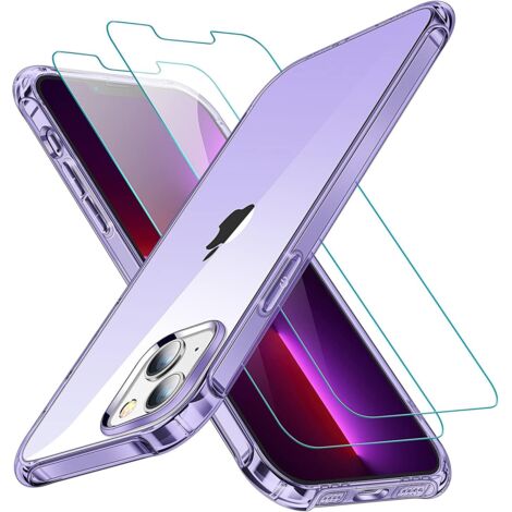 2X FUNDA DE CRISTAL PARA IPHONE 13 6.1 TRANSPARENTE MORADA