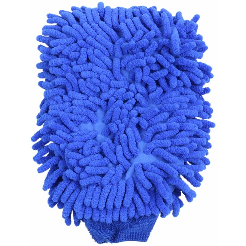 2X Gant De Lavant Et De Cire Super Absorbant En Microfibre Chenille, Gants De Lavage De Voiture (Bleu)