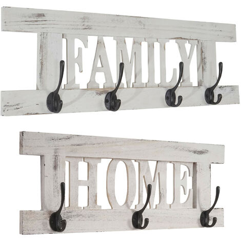 2x garde-robe murale Home+Family, set de planche vestiaire, style shabby, vintage, 55x20cm - blanc