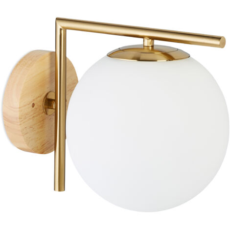 main image of "2x GLOBI Brass Wall Light, Metal, Glass Ball Shade, HxWxD: 23 x 20 x 28 cm, Modern, Design Lamp, Matt"