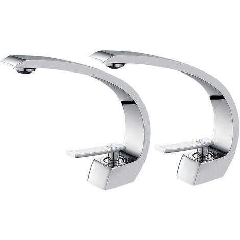 AURALUM 2X Grifo para Lavabo de Baño Diseño Moderno, Monomando Grifería de Cuenca con Aireador Desmontable, Latón Cromado