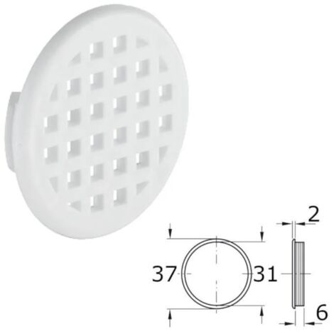 2x Grille d'aération 37 mm ventilation plastique cache perforé avec bord à encastrer