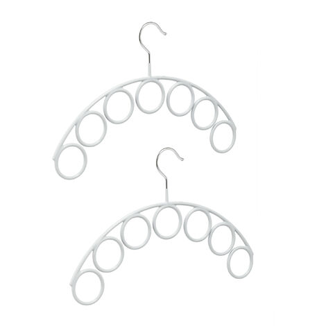 2x Gruccia per Sciarpe, Metallo e Gomma, 7 Anelli Appendi Scialli, Foulard, Antiscivolo, Ø 5 cm, Grigio Chiaro