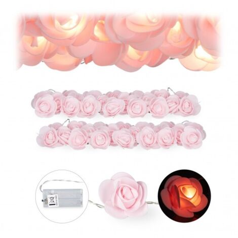2x Guirlandes lumineuses de 20 roses LED, à piles pour mariages, St Valentin, lumière chaude, rose