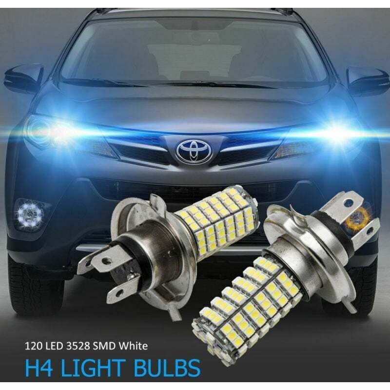 2X H4 Xénon Lampe 120 LED 3528 SMD Phare Salut / Lo Beam Ampoule Lampe Blanc