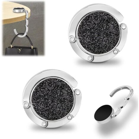 2X Handbag Hook, Foldable Non-Slip Bag Hook Holder, for Handbags at the Office, Restaurant, Hanger (Black Flash)