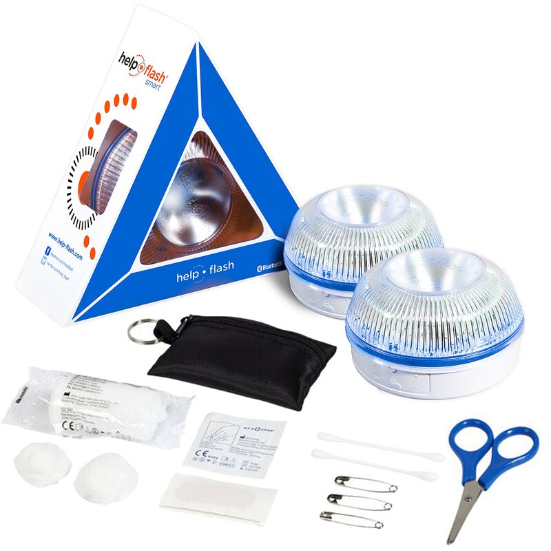 

2x Smart - luz de emergencia AUTÓNOMA, señal v16 de preseñalización de peligro y linterna, homologada, normativa DGT, V16, con base imantada,