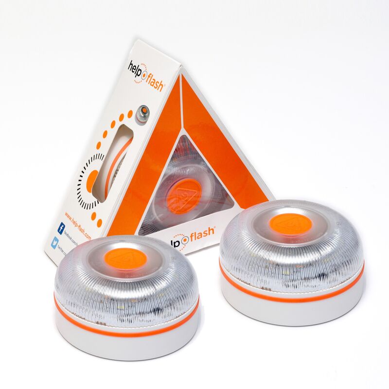 

2x HELP FLASH V2 2021 - luz de emergencia AUTÓNOMA, señal v16 de preseñalización de peligro y linterna, homologada, normativa DGT, V16, con base