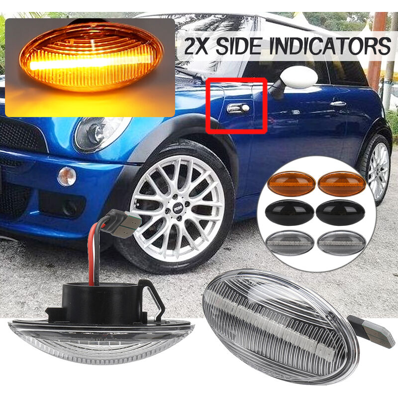 

2x Indicador de luces de posición lateral LED para Mini Cooper S JCW Cabrio R50 / 52/53 (negro) (negro, señal de giro normal)