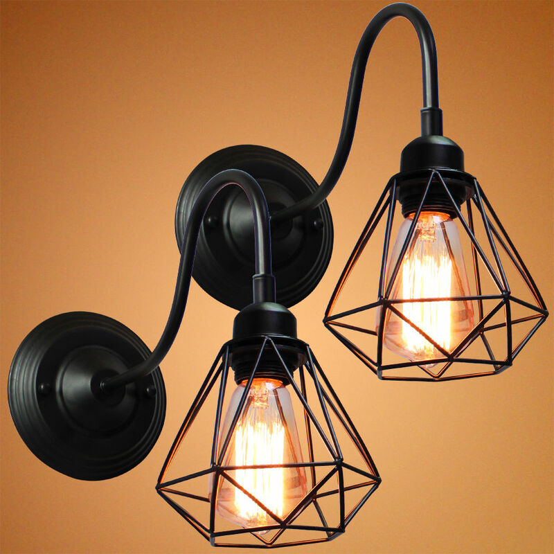 Axhup - 2pcs Creative Wall Light Mini Diamond Shape, Vintage Industrial Black Metal Wall Lamp Retro Wall Sconce with Lampshade for Bedroom Living