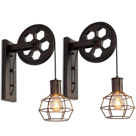 2x Industrial Pulley Wandleuchte Vintage Wandleuchte Innenleuchte für Schlafzimmer Wohnzimmer Restaurant,Rost