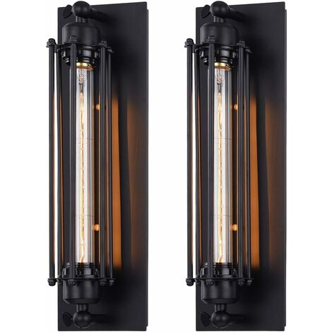 (2X) Industrielle Vintage Wandleuchte Metall Eisen Käfig Wandlampe Retro Kreatives Design Wandleuchte Höhe 45cm für Restaurant Land Wohnzimmer Bar Treppen Schwarz