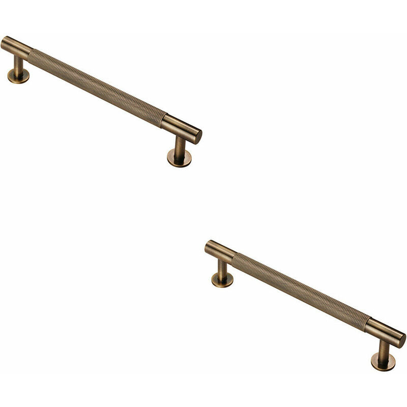 2x Knurled Bar Door Pull Handle 190 x 13mm 160mm Fixing Centres Antique Brass