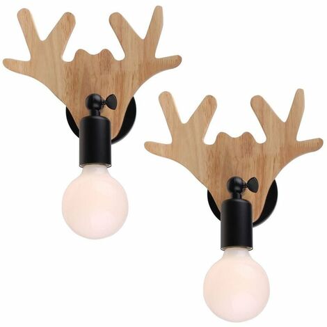 2x Kreative Holz Eisen Hirschgeweih Wandlampe, E27 Wandlampe Retro Leuchte für Zuhause Café Loft Küche Wohnzimmer (Leuchtmittel nicht enthalten)
