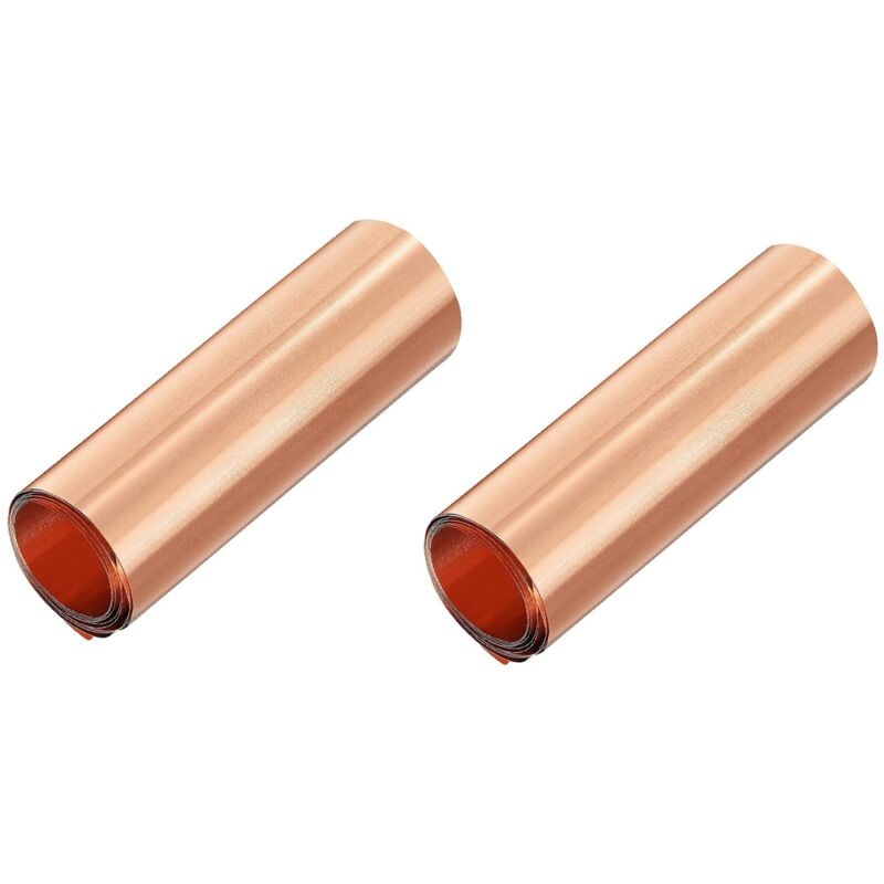 Image of 2X Kupfer Blech Rolle, Metall Folien Platte 1000 mm x 100 mm x 0,01 mm