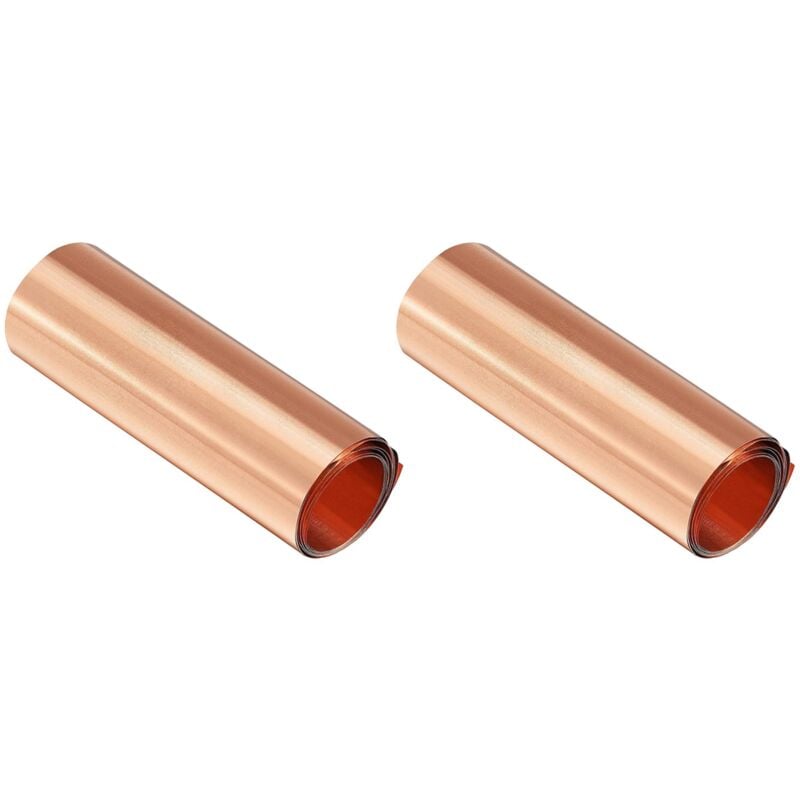 Image of 2X Kupfer Blech Rolle, Metall Folien Platte 1000 mm x 100 mm x 0,03 mm