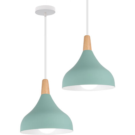 2X Lampada a Sospensione, Lampadario a Soffitto con Ø20cm Paralume Cupolo in Legno, Moderna Illuminazione con E27 Supporto per Soggiorno Camera da Letto Sala da Pranzo (Verde)