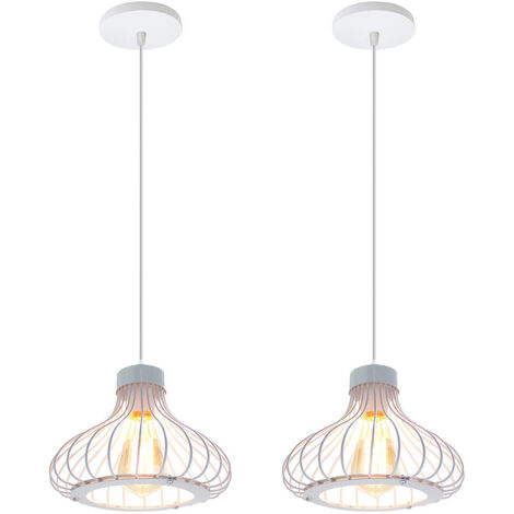 2X Lampada a Sospensione, Vintage Lampada da Soffitto con Ø23cm Gabbia, Industriale Stile Illuminazione in Metallo con E27 Attacco per Soggiorno Cucina Camera da Letto Loft (Bianco)