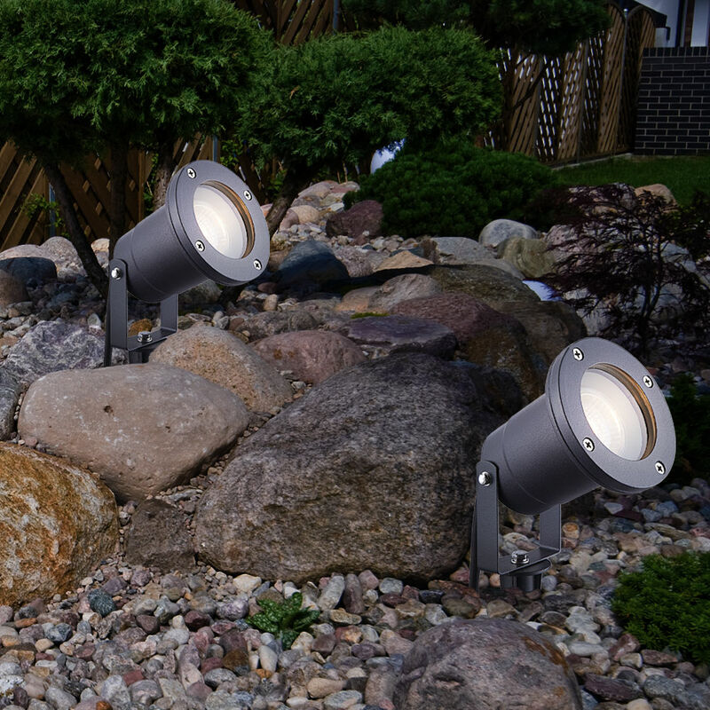 Image of 2x lampada da esterno, luce plug-in, lampada da giardino, faretto, picchetto IP65 spot resistente alle intemperie, mobile, vetro grigio trasparente,