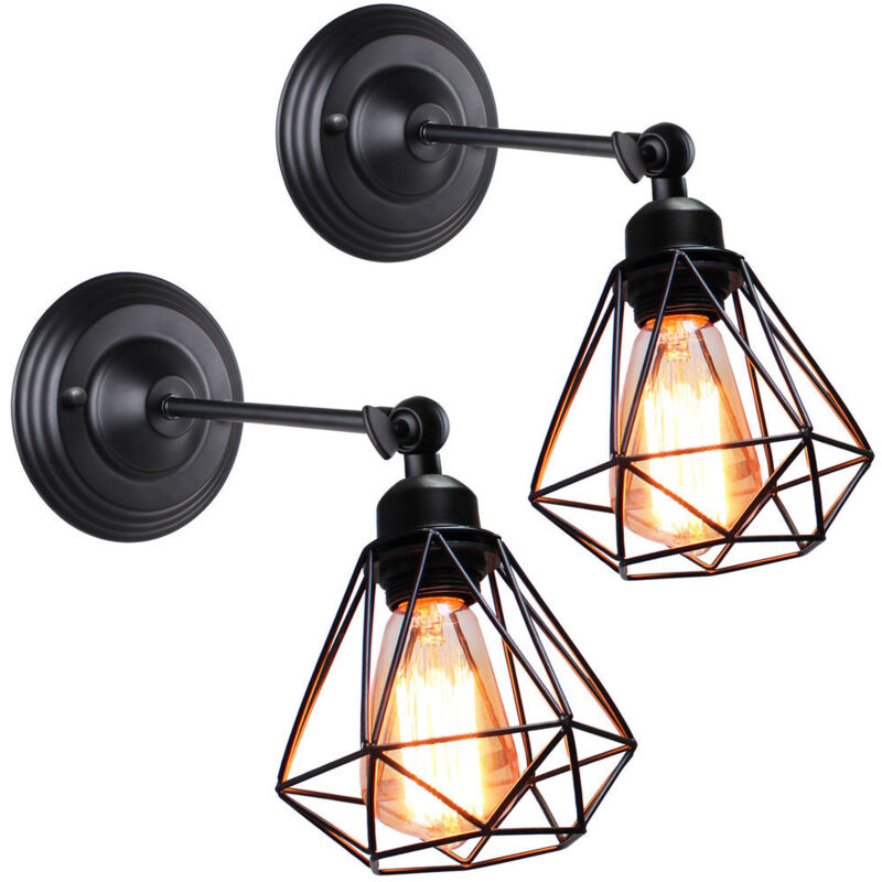 2x Lampada da Parete Industriale Ferro Gabbia Diamanti Applique da Parete Regolabile per Camera da Letto Cucina Corridoio Soggiorno, Senza Lampadine