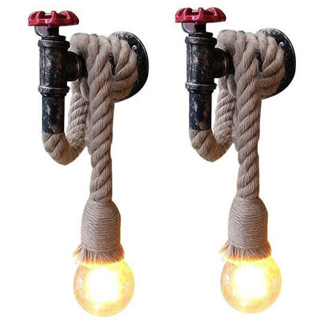 2X Lampada da Parete Interni, Industriale Stile Applique in Corda di Canapa, Creativo Illuminazione da Parete Tubo D'acqua per Soggiorno Camera da Letto Corridoio (Ruggine)