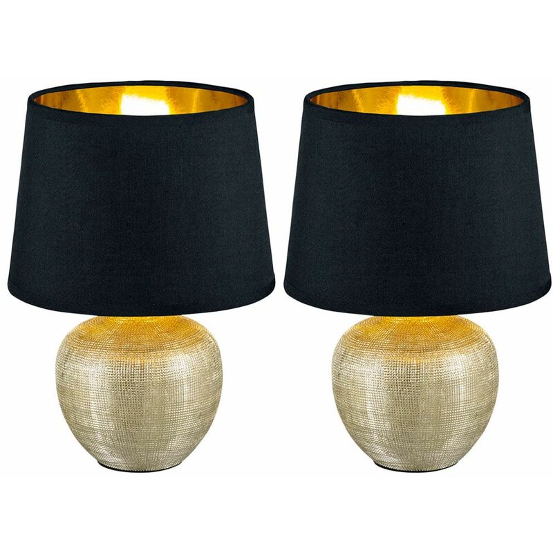 Image of 2x lampada da tavolo con scrittoio lampada da lettura per schermo notturno in tessuto tessile gold