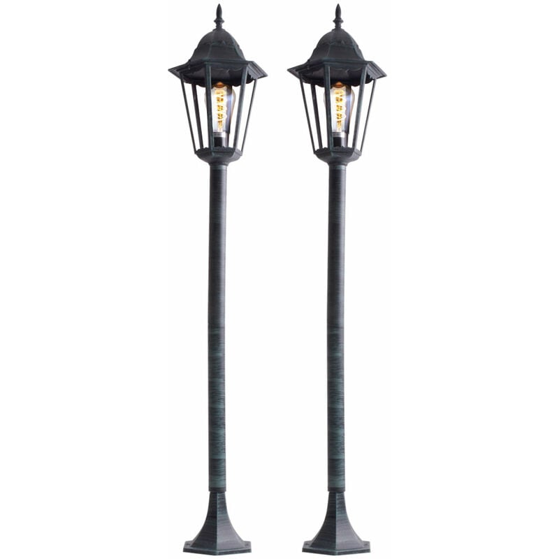 Lot de 2 lampadaires d'extérieur sur pied lampadaires lanterne jardin cour éclairage verre alu