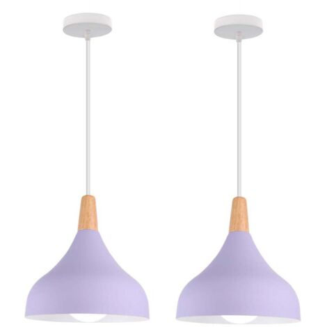 2x Lampadario a Sospensione Moderna E27 Lampada da Soffitto in Legna Metallo, Altezza Regolabile per Soggiorno Sala da Pranzo Camera (Viola)