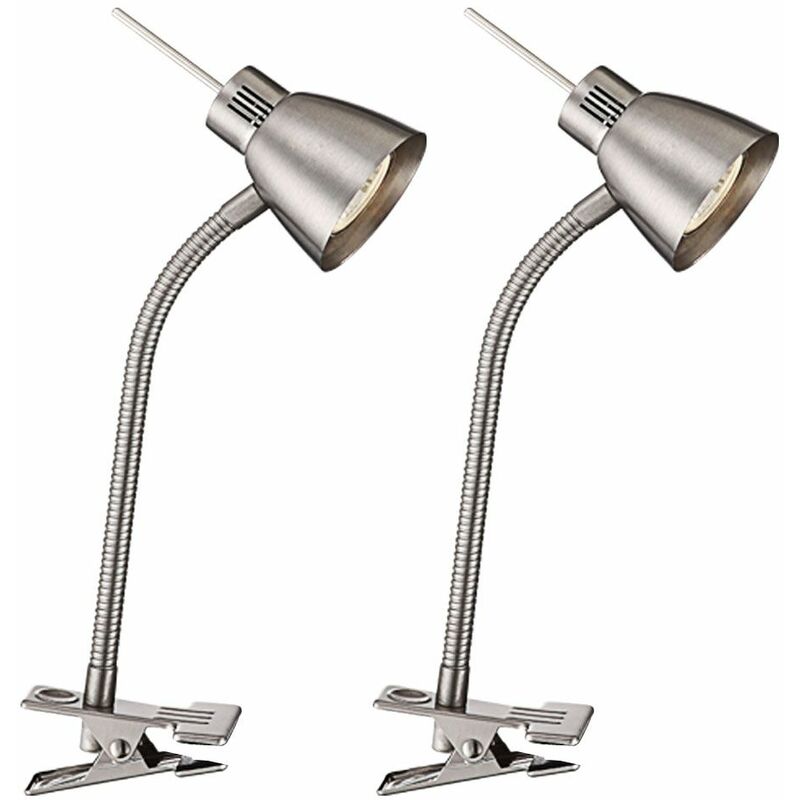 Image of 2x lampade a morsetto per tavolo da scrittura a led per stanza di lavoro Faretti flexo argento
