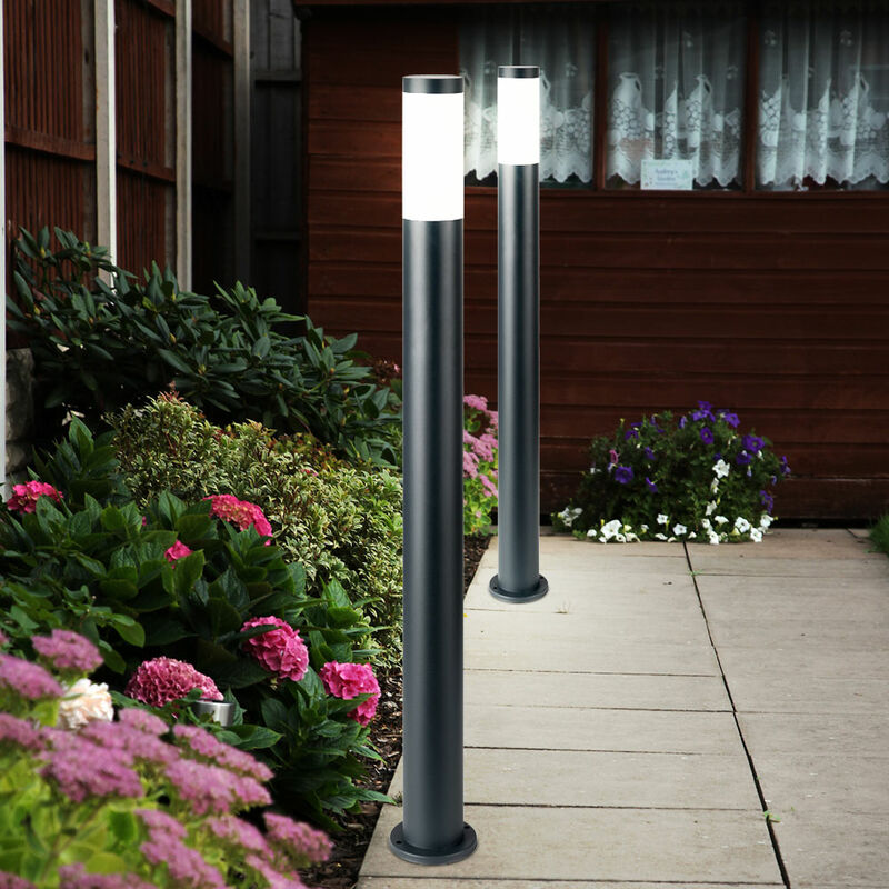 Image of 2x lampade da terra per esterni pilastri in acciaio inossidabile illuminazione del percorso del giardino luci del piedistallo del cortile antracite