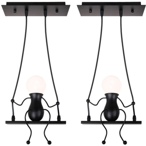 2x Lámpara Colgante Moderna Creativa, Lámparas de Techo Pequeña Figura de Hierro E27 Iluminación Negra para Habitación Infantil Salón
