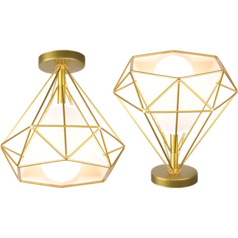 2X Lámpara Colgante Retro Vintage De Jaula 25CM (Oro) Lámpara De Techo Industrial Metal Hierro E27 Para Restaurante Cafe