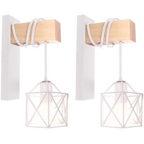 2X Lámpara de Pared con Forma de Cubo de Apliques de Pared de Madera Retro Aplique de Pared Cuadrado Creativo Moderno para Mesita de Noche Loft Escalera Blanco