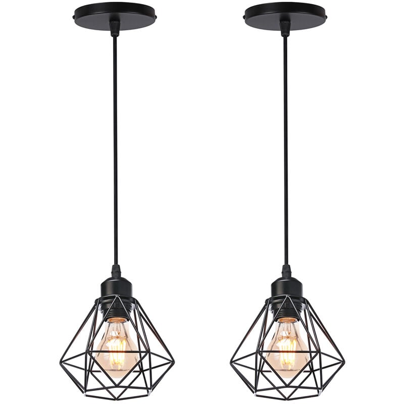

2X Lámpara de Techo Industrial de Diamante Lámparas de Colgar de Metal Vintage Negro Lámpara de Araña Retro para Dormitorio Cafe Bar Interior