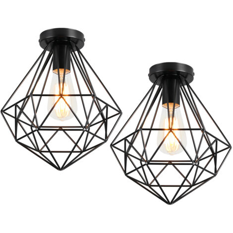 2x Lámpara de Techo Moderna Diamantes 26cm Iluminación de Techo Metal Hierro E27 Negro