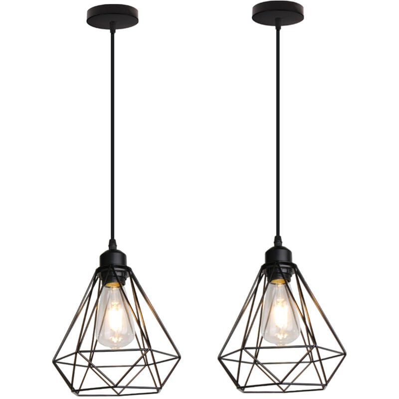 Norcks - 2X-Lampe à Suspension Créative En Diamant Plafonnier Rétro Moderne Suspension Luminaire Vintage Lustre En Cage De Fer Noir De 20CM, Ampoule