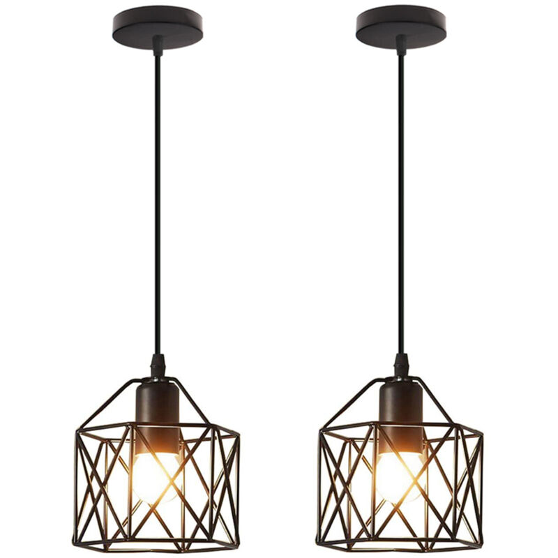 2X) Lampe à Suspension Moderne Noire Suspension Luminaire En Métal Rétro Plafonnier D'Intérieur Pour Chambre à Coucher, Café Et Bar