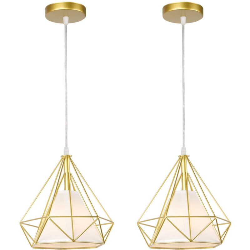 Norcks - 2X) Lampe De Plafond En Fer Plafonnier Vintage En Forme De Cage De Diamant 25CM Lustre De Restaurant, Bar, (Or)