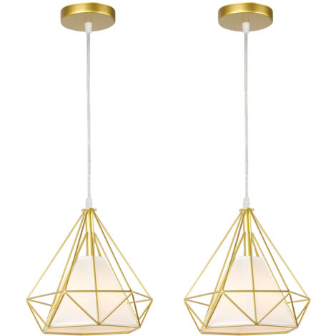(2X) Lampe De Plafond En Fer Plafonnier Vintage En Forme De Cage De Diamant 25CM Lustre De Restaurant, Bar, (Or)