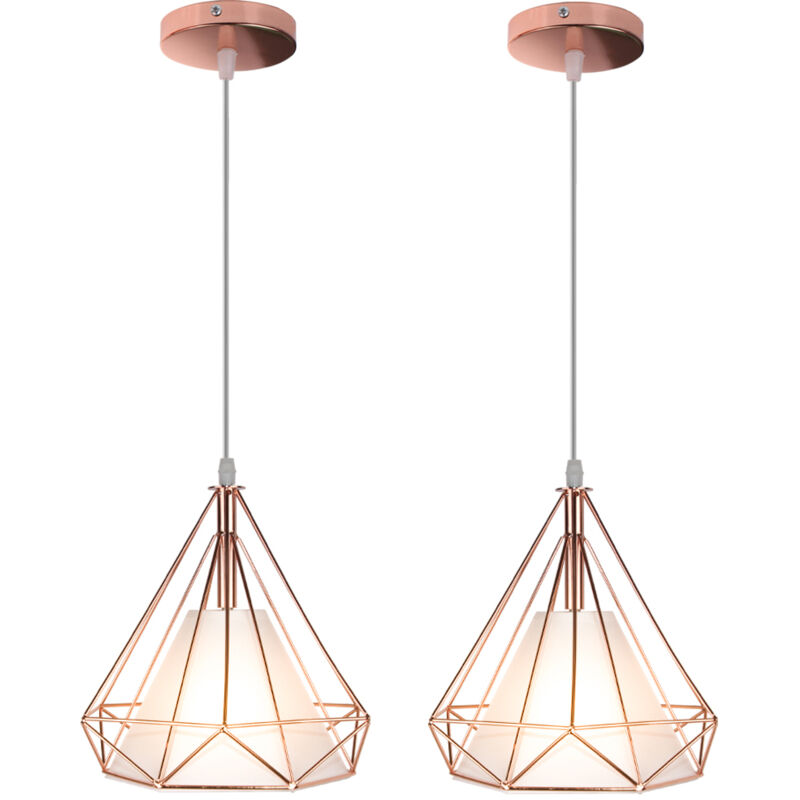 Norcks - 2X) Lampe De Plafond En Fer Plafonnier Vintage En Forme De Cage De Diamant 25CM Lustre De Restaurant, Bar, (Or Rose)