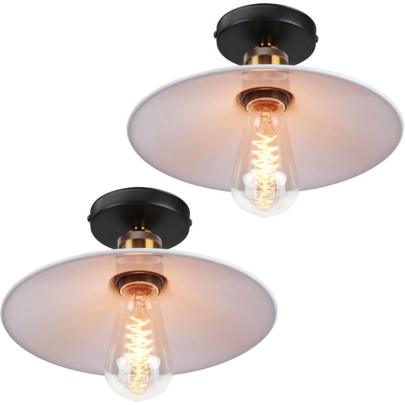 Norcks - 2X Lampe De Plafond En Métal Antique 22CM Plafonnier Rétro Vintage E27 60W Pour Salon, Salle à Manger, Bar, Cafétéria, Restaurant (Blanc)