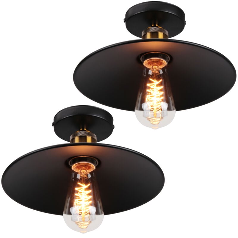 Norcks - 2X Lampe De Plafond En Métal Antique 22CM Plafonnier Rétro Vintage E27 60W Pour Salon, Salle à Manger, Bar, Cafétéria, Restaurant (Noir)