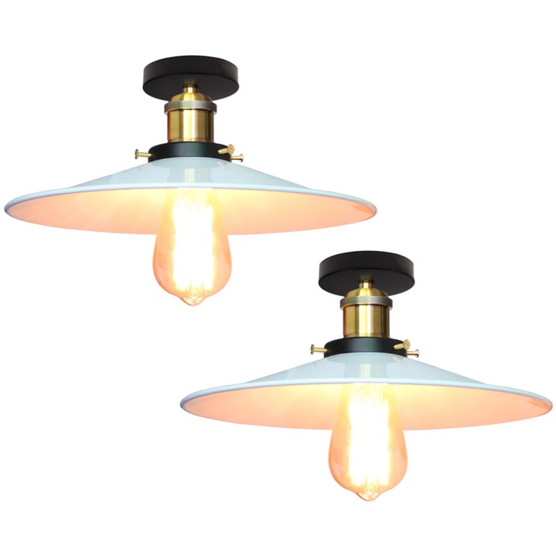 Norcks - 2X Lampe De Plafond En Métal Antique 26CM Plafonnier Rétro Vintage E27 60W Pour Salon, Salle à Manger, Bar, Cafétéria, Restaurant (Blanc)