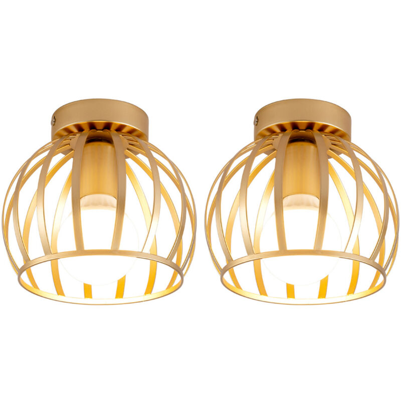 Norcks - 2X) Lampe De Plafond Rétro Luminaire Plafonnier Cage En Métal Plafonnier Design Rond E27 Pour Chambre Café Restaurant 20CM, Doré