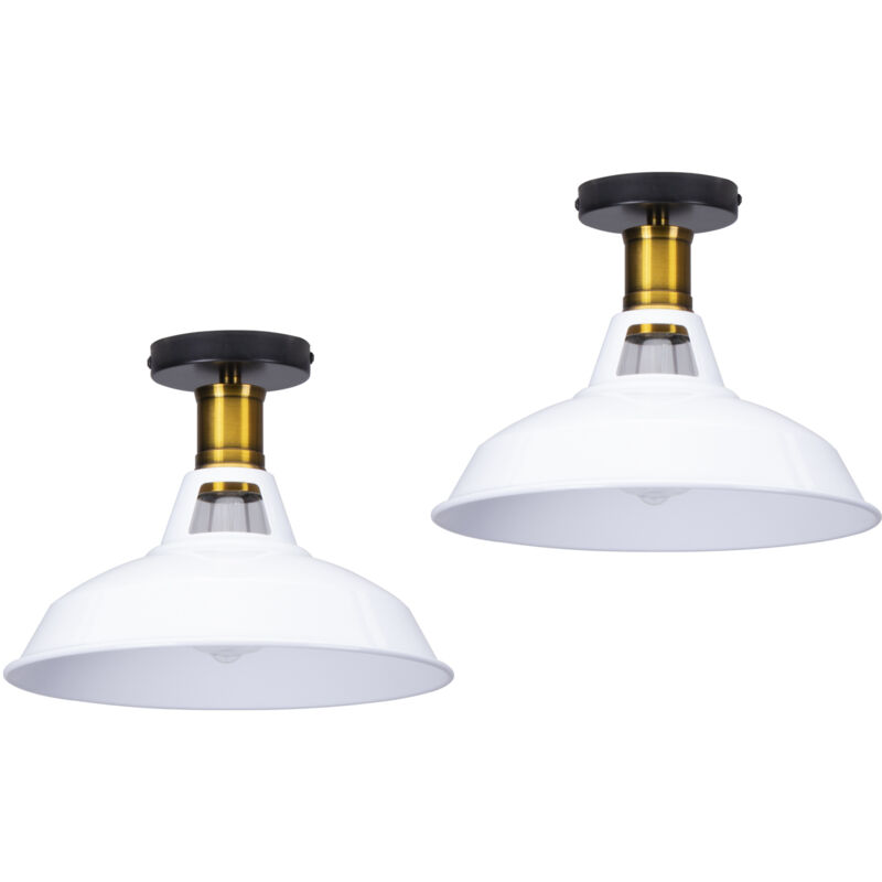 2X) Lampe De Plafond Rétro Plafonnier En Fer Métallique Luminaire Plafonnier D'Intérieur Vintage E27 (Blanc) Pour Chambre à Coucher, Restaurant