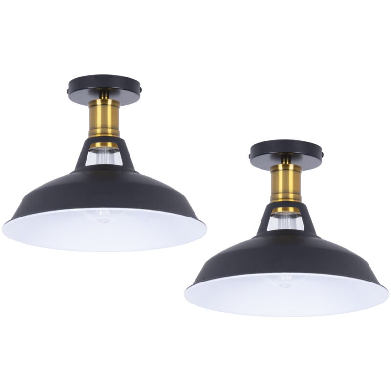 2X) Lampe De Plafond Rétro Plafonnier En Fer Métallique Luminaire Plafonnier D'Intérieur Vintage E27 Pour Chambre à Coucher, Restaurant (Noir)