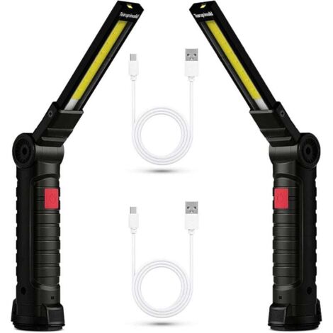 2x Lampe Lampe de Travail LED Rechargeable, Baladeuse Magnétique COB, Torche USB Puissante 5 Modes, Éclairage d'Inspection Aut