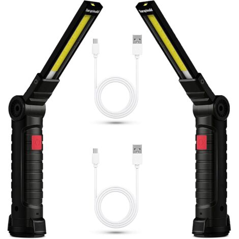 2x Lampe Lampe de Travail LED Rechargeable, Baladeuse Magnétique COB, Torche USB Puissante 5 Modes, Éclairage d'Inspection Auto, Lampe de Camping 360° avec Base Aimantée, Atelier/Garage/Urgence