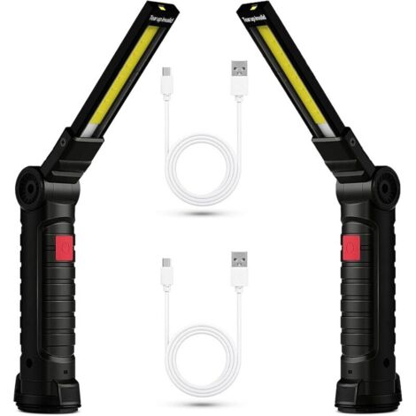 2x Lampe Lampe de Travail LED Rechargeable, Baladeuse Magnétique COB, Torche USB Puissante 5 Modes, Éclairage d'Inspection Auto, Lampe de Camping 360° avec Base Aimantée, Atelier/Garage/Urgence